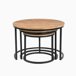 FurnitureboxUK Andes Round Light Oak Wood Set of 3 Nesting Coffee Tables in Light Brown - thumbnail 2