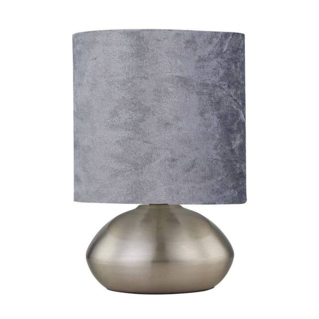 First Choice Lighting Jenson - Brushed Chrome Touch Table Lamp with Crushed Velvet Shade in Silver - image 1