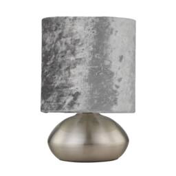 First Choice Lighting Jenson - Brushed Chrome Touch Table Lamp with Crushed Velvet Shade in Silver - thumbnail 2