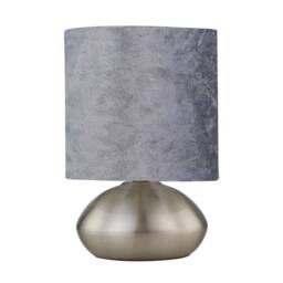 First Choice Lighting Jenson - Brushed Chrome Touch Table Lamp with Crushed Velvet Shade in Silver - thumbnail 1