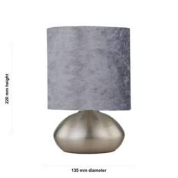 First Choice Lighting Jenson - Brushed Chrome Touch Table Lamp with Crushed Velvet Shade in Silver - thumbnail 6