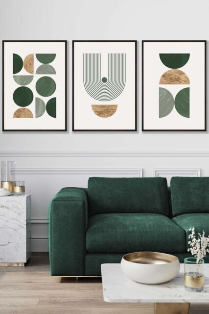 ARTZE Mid Century Geometric in Green & Gold Framed Wall Art - Large in Black - Size: W53 cm x H73 cm x D20mm - image 1