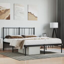 Berkfield Home Metal Bed Frame with Headboard Black 120x200 cm - Size: Small Double - thumbnail 1
