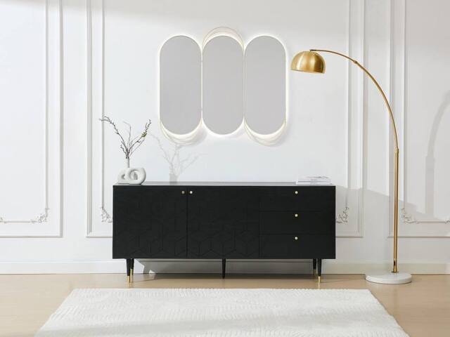 Vente-unique Sideboard With 2 Doors & 3 Drawers Oak Veneer - Black & Gold - image 1