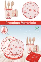 Neel Blue Christmas 112pcs Disposable Tableware Set Xmas Themed Dinnerware set in Red - thumbnail 4