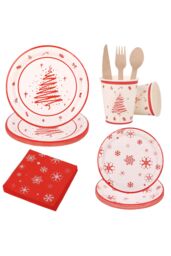 Neel Blue Christmas 112pcs Disposable Tableware Set Xmas Themed Dinnerware set in Red