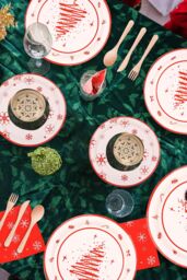 Neel Blue Christmas 112pcs Disposable Tableware Set Xmas Themed Dinnerware set in Red - thumbnail 6
