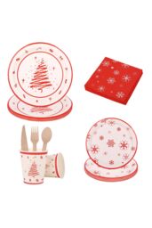Neel Blue Christmas 112pcs Disposable Tableware Set Xmas Themed Dinnerware set in Red - thumbnail 2