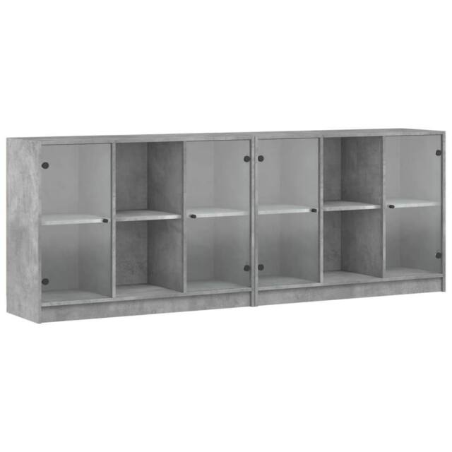 Berkfield Home Bookcase with Doors Concrete Grey 204x37x75 cm Engineered Wood - Size: 204 x 37 x 75 cm - image 1
