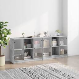 Berkfield Home Bookcase with Doors Concrete Grey 204x37x75 cm Engineered Wood - Size: 204 x 37 x 75 cm - thumbnail 3