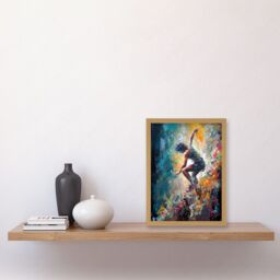 Artery8 Rock Climber Multicoloured Mountain Cliff Descent Artwork Framed Wall Art Print A4 in Light Oak - thumbnail 2