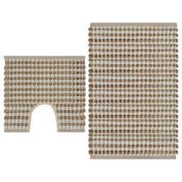 Berkfield Home Hand-Woven Jute Bathroom Mat Set Fabric Natural & White in Brown