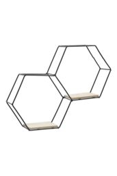 Living and Home Modern Classic Stable Hexagon Wall Shelf Display Shelf Plant Stand with Iron Frame in Black - thumbnail 5