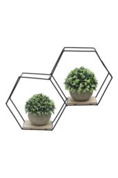 Living and Home Modern Classic Stable Hexagon Wall Shelf Display Shelf Plant Stand with Iron Frame in Black - thumbnail 4