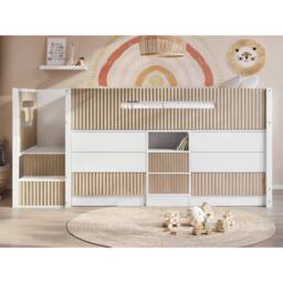 Flair Luca Ribbed Mid Sleeper with 3 Drawer Chest Pair in Light Oak - Size: Single - thumbnail 1