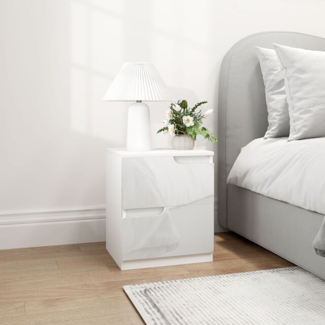 HOMCOM Modern Bedside Table with 2 Drawers for Bedroom, Living Room, White - image 1