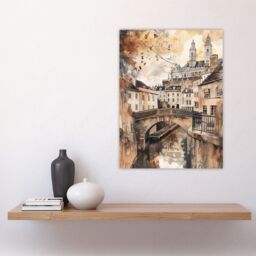 "Artery8 Bath England Historic Canal England Watercolour Wall Art Print in Beige - Size: W24"" x H32""" - thumbnail 4