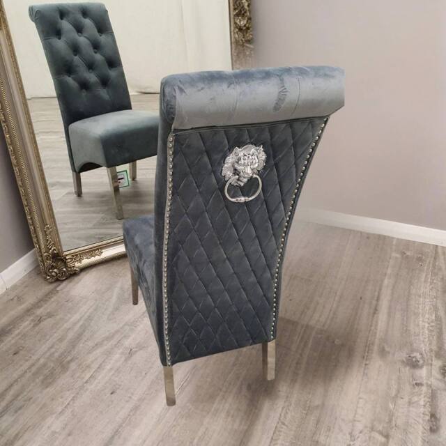 Stratus Interiors Emma Tall Velvet Lion Knocker Dining Chair - Luxury Upholstered Seat in Dark Grey - image 1