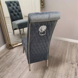 Stratus Interiors Emma Tall Velvet Lion Knocker Dining Chair - Luxury Upholstered Seat in Dark Grey - thumbnail 2