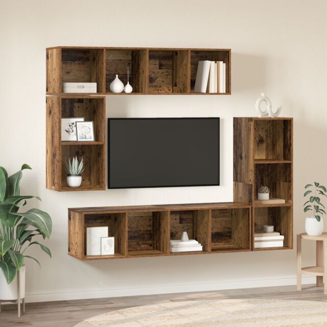 Berkfield Home Wall-mounted with Storage 4 pcs Old wood Engineered wood in Brown - image 1