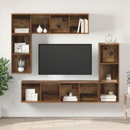 Berkfield Home Wall-mounted with Storage 4 pcs Old wood Engineered wood in Brown - thumbnail 4