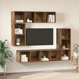Berkfield Home Wall-mounted with Storage 4 pcs Old wood Engineered wood in Brown - thumbnail 1