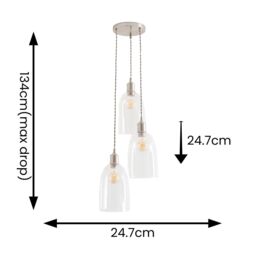 ValueLights Kira Glass Cloche Dome 3 Drop Cluster Ceiling Pendant Light with LED Bulbs in Silver - thumbnail 8