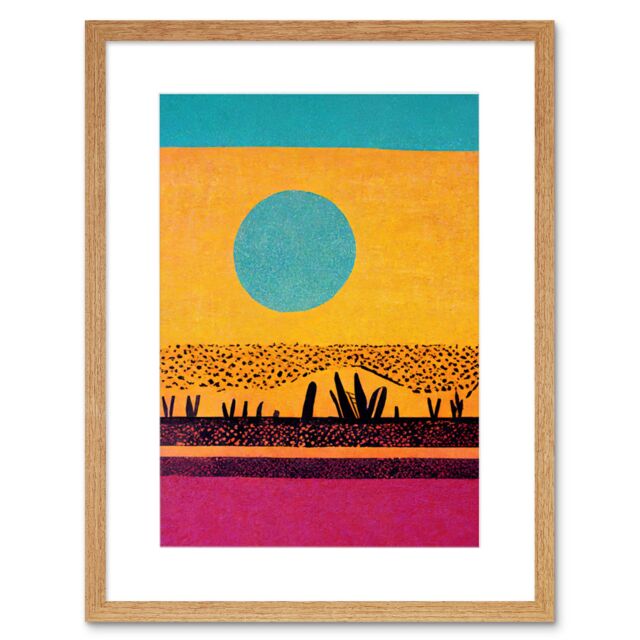 "Artery8 Wall Art Print Desert Roadside Oasis Modern Pop Art Surreal Landscape Artwork Framed 9X7 Inch in Beige - Size: W7"" x H9""" - image 1