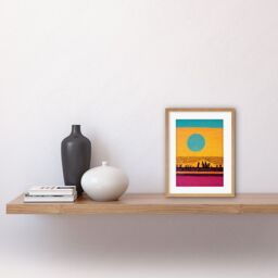"Artery8 Wall Art Print Desert Roadside Oasis Modern Pop Art Surreal Landscape Artwork Framed 9X7 Inch in Beige - Size: W7"" x H9""" - thumbnail 2