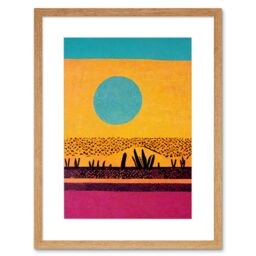 "Artery8 Wall Art Print Desert Roadside Oasis Modern Pop Art Surreal Landscape Artwork Framed 9X7 Inch in Beige - Size: W7"" x H9""" - thumbnail 1