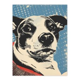 "Artery8 Dog Lover Pet Red Blue Lichtenstein Style Wall Art Print - Size: W18"" x H24""" - thumbnail 1