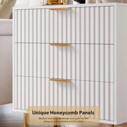 VOGREX Modern 3 Drawer Dresser Bedroom Wood Nightstand in White - thumbnail 4
