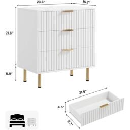 VOGREX Modern 3 Drawer Dresser Bedroom Wood Nightstand in White - thumbnail 2