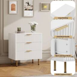 VOGREX Modern 3 Drawer Dresser Bedroom Wood Nightstand in White - thumbnail 3