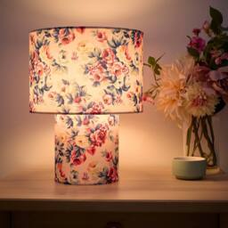 K LIVING Kobe Pink Rose Bud Printed Velvet Table Lamp - thumbnail 2