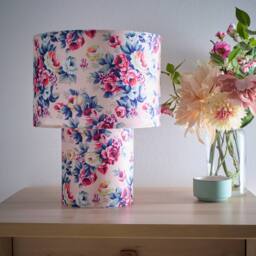 K LIVING Kobe Pink Rose Bud Printed Velvet Table Lamp
