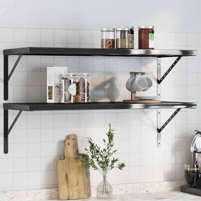 Berkfield Home Wall Shelves 2 pcs 100x40 cm Black Stainless Steel - image 1