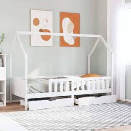 Berkfield Home Kids Bed Frame with Drawers without Mattress 90x200 cm Solid Wood in White - thumbnail 2