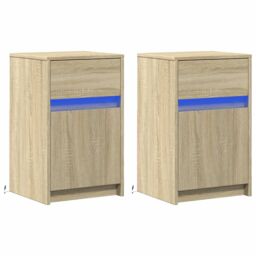 Berkfield Home Bedside Cabinets with LED Lights 2 pcs Sonoma Oak Engineered Wood in Brown - thumbnail 3
