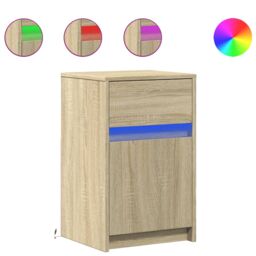 Berkfield Home Bedside Cabinets with LED Lights 2 pcs Sonoma Oak Engineered Wood in Brown - thumbnail 2
