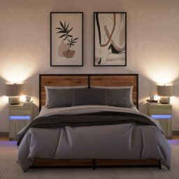 Berkfield Home Bedside Cabinets with LED Lights 2 pcs Sonoma Oak Engineered Wood in Brown - thumbnail 4
