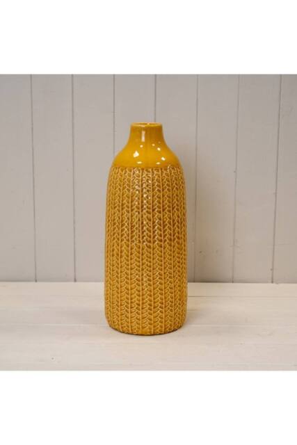 KDMD Yellow Traditional Ceramic Vase - 38mm in Mustard - image 1