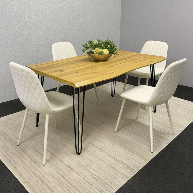 KOSY KOALA Modern Dining Table Set & 4 Cream Faux Leather Chairs in Brown - image 1