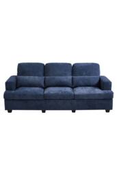 Living and Home 3-Seater Chenille Upholstered Sofa with Pillows in Blue - thumbnail 3