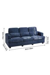 Living and Home 3-Seater Chenille Upholstered Sofa with Pillows in Blue - thumbnail 2