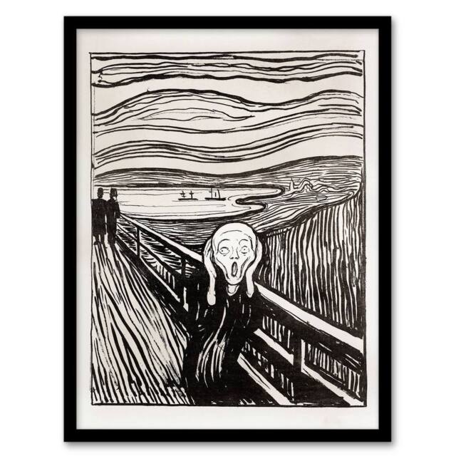 Artery8 Edvard Munch Framed Wall Art Print The Scream 1895 Black & White - Size: A4 - image 1