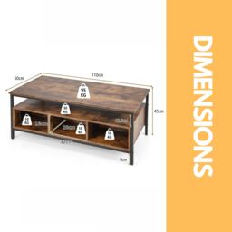 Pirlo Plush Industrial Wooden Coffee Table With Storage Shelves in Brown - thumbnail 5