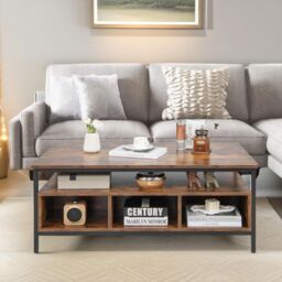Pirlo Plush Industrial Wooden Coffee Table With Storage Shelves in Brown - thumbnail 4