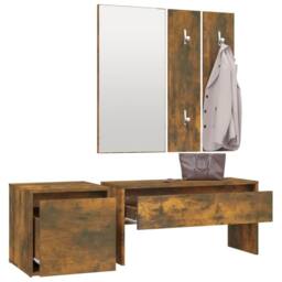 Berkfield Home Hallway Furniture Set Smoked Oak Engineered Wood in Brown - thumbnail 4