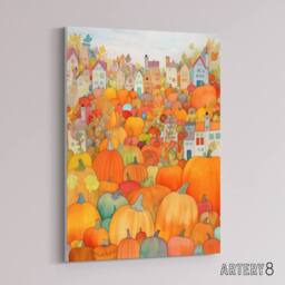 "Artery8 Halloween Autumn Pumpkin Festival Canvas Wall Art Print in Orange - Size: W18"" x H24""" - thumbnail 2